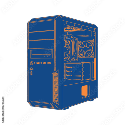 Computer Tower Illustration with Orange Highlights.