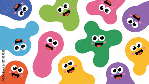 Colorful cartoon shapes with expressive faces