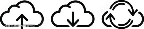 Cloud computing icons representing data transfer and synchronization