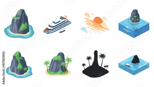 Tropical islands and cruise ships: isometric beach and seascape explorations