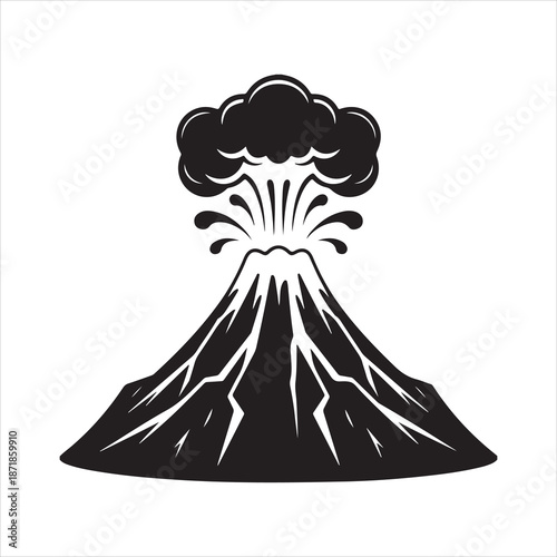 Erupting volcano silhouette, Black and white erupting volcano mountain vector illustration design