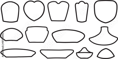 Various Shapes and Forms in Black Outline Style