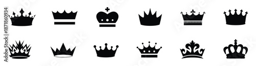 Crown set icons, collection different crown sign, silhouette crown symbol
