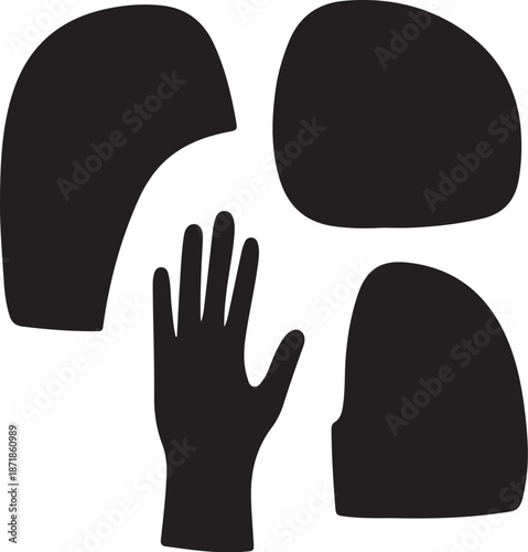 Black Silhouette Hand and Head Shapes Isolated