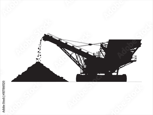 Industrial Rock Crusher Machine with Conveyor Belt Silhouette vector illustration