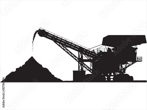 Industrial Rock Crusher Machine with Conveyor Belt Silhouette vector illustration