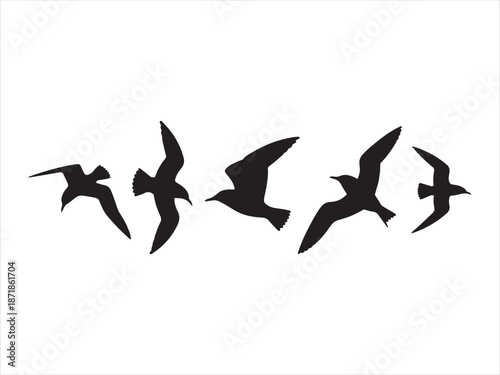 Group of flying birds silhouette, flock of birds flying, Flying Birds Group Vector Silhouette illustration