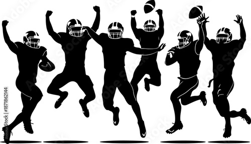 American Football Team Celebration Silhouette Set