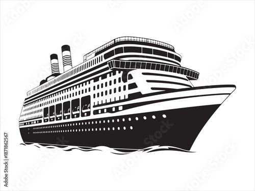 Cruise ship vector silhouette, Cargo Ship Vector silhouette Isolated Illustration
