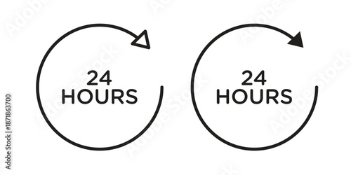 24 Hrs icons line and solid version, outline and filled vector design set