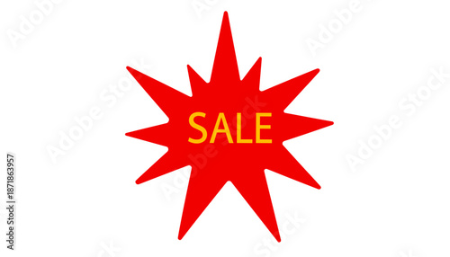Red starburst design with SALE text in bold yellow font  
