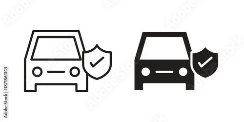Auto insurance icons line and solid version, outline and filled vector design set