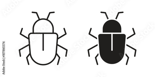 Bug icons line and solid version, outline and filled vector design set