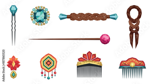 Geometric hair accessories collection: unique low poly design elements