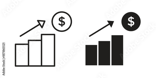 Business growth icons line and solid version, outline and filled vector design set