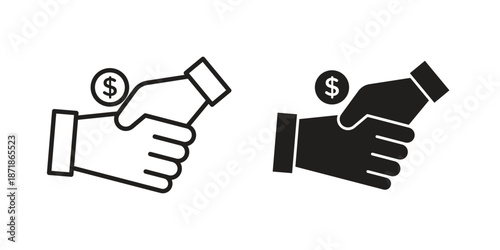 Business deal icons line and solid version, outline and filled vector design set