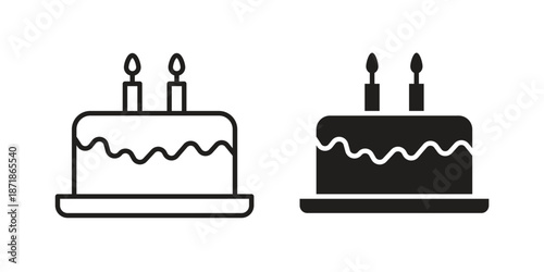 Cake icons line and solid version, outline and filled vector design set
