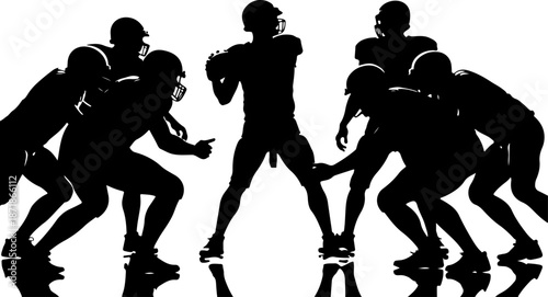 American Football Player Action Silhouettes Set