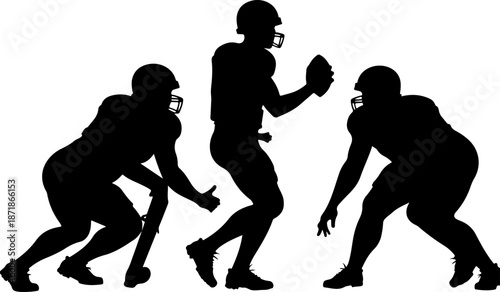 American Football Player Action Silhouettes Set