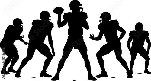 American Football Player Action Silhouettes Set