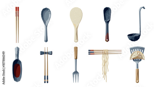 Stylish kitchen utensils collection with modern geometric design