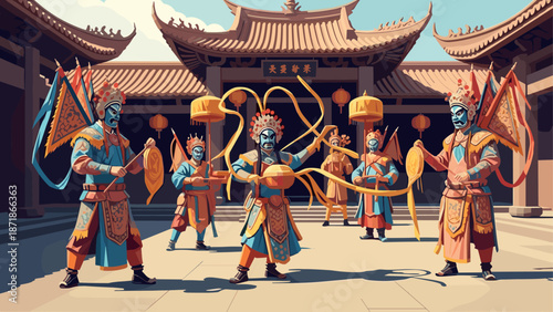 Traditional chinese opera performance in vibrant temple courtyard