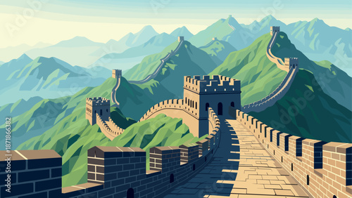 Scenic view of the great wall of china in vibrant colors
