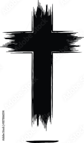 Black Grunge Christian Cross Illustration Representing Faith, Religion, Spirituality, Sacrifice, And Devotion For Easter, Church Events, Or Religious Graphic Designs,