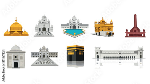 Sacred sites collection: iconic global religious landmarks in isometric style