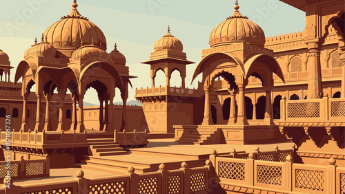 Stunning 3d architecture of ancient indian palace with intricate details and warm tones