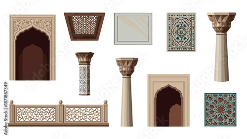 Set of middle eastern architectural elements with traditional patterns