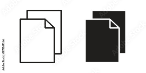 Copy icons line and solid version, outline and filled vector design set