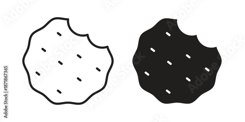Cookie icons line and solid version, outline and filled vector design set