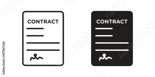 Contract icons line and solid version, outline and filled vector design set