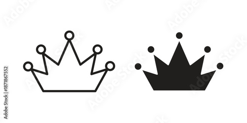 Crown icons line and solid version, outline and filled vector design set