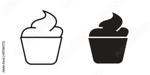 Cupcake icons line and solid version, outline and filled vector design set