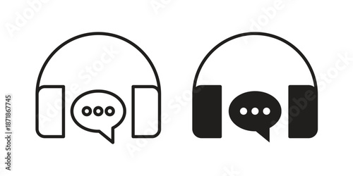 Customer service icons line and solid version, outline and filled vector design set