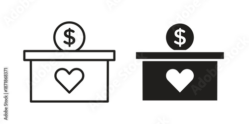 Donations icons line and solid version, outline and filled vector design set