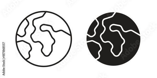 Earth icons line and solid version, outline and filled vector design set