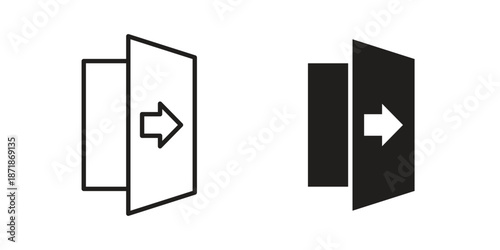Exit icons line and solid version, outline and filled vector design set