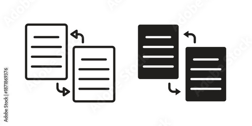 File transfer icons line and solid version, outline and filled vector design set
