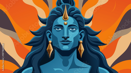 Illustrated portrait of a divine figure with radiant aura Vector