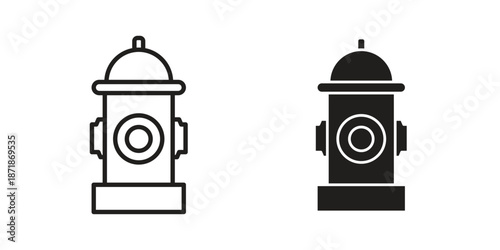 Fire hydrant icons line and solid version, outline and filled vector design set