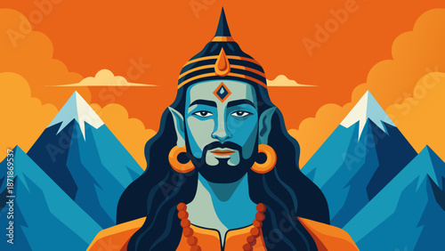 Divine serenity: the radiant blue goddess amidst celestial splendor Vector