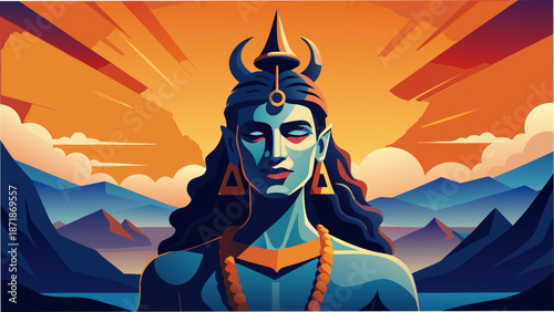 Vibrant depiction of a divine figure surrounded by floral motifs Vector