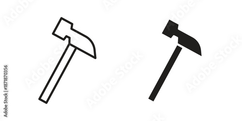 Hammer icons line and solid version, outline and filled vector design set