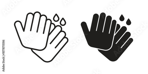 Handwashing icons line and solid version, outline and filled vector design set