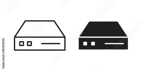 Hard drive icons line and solid version, outline and filled vector design set