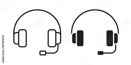 Headphone icons line and solid version, outline and filled vector design set