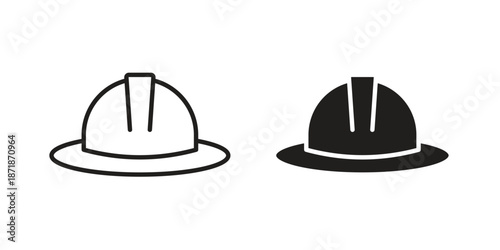 Helmet icons line and solid version, outline and filled vector design set